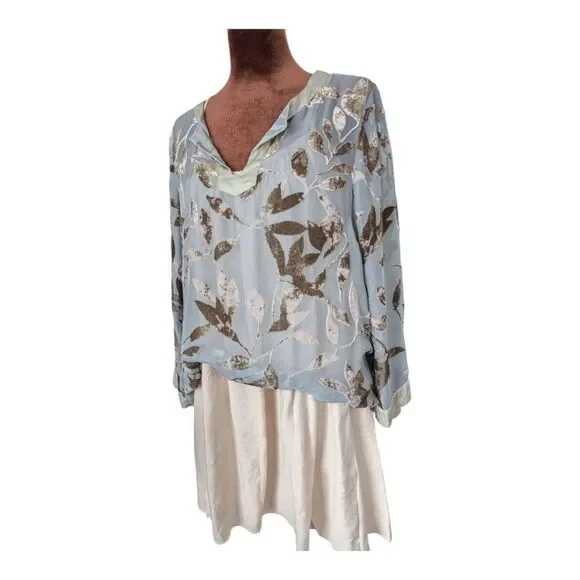 Nile (Swiss Brand) Silk Floral Burnout Velvet  Grey Blue Size M - Picture 12 of 14